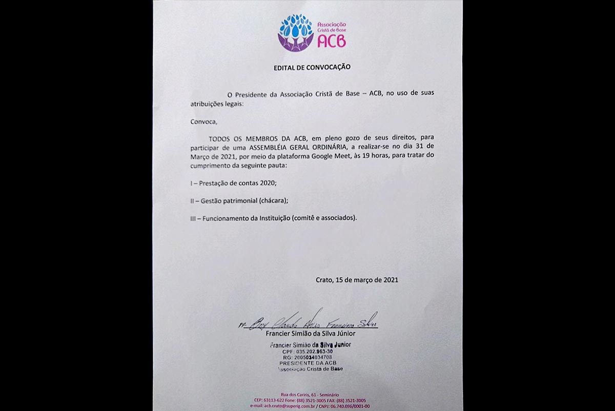 Convocatória para assembleia geral ordinária